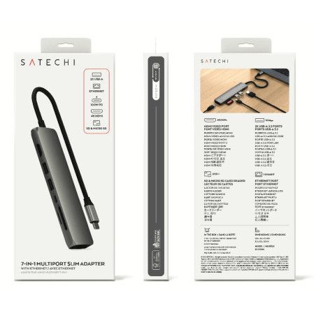 Satechi - Adaptador Multiportas USB-C Slim 7 em 1 Cinzento Sideral