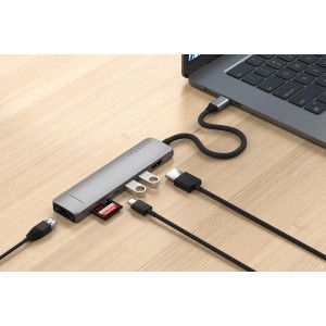 Satechi - Adaptador Multiportas USB-C Slim 7 em 1 Cinzento Sideral