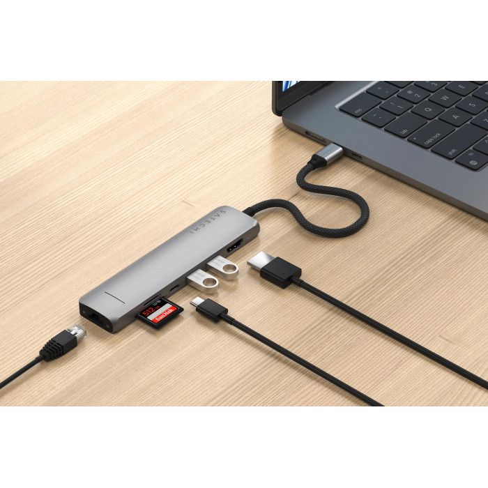 Satechi - Adaptador Multiportas USB-C Slim 7 em 1 Cinzento Sideral