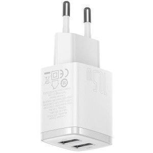 Baseus Carregador Compacto 2U 10,5W EU Branco