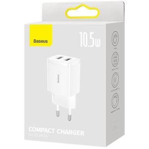 Baseus Carregador Compacto 2U 10,5W EU Branco