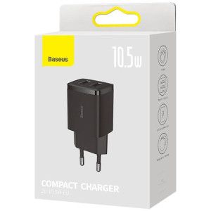 Baseus Carregador Compacto 2U 10,5W EU Preto