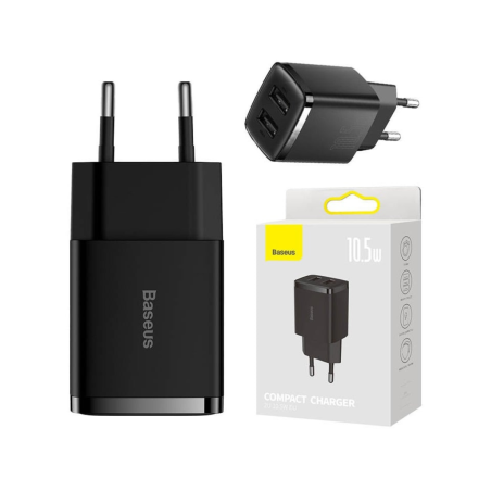 Baseus Carregador Compacto 2U 10,5W EU Preto