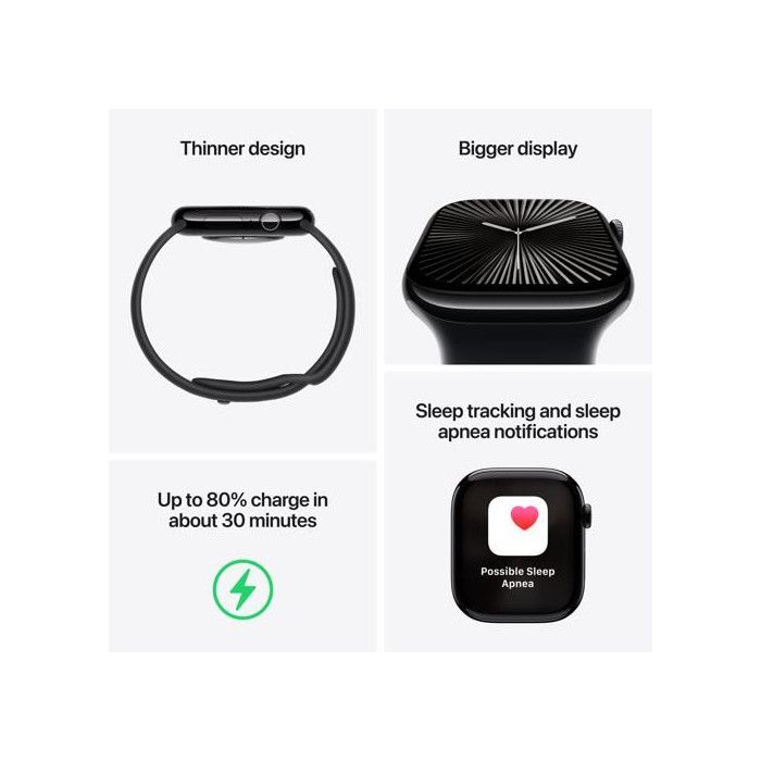 Apple Watch Series 10 GPS 42mm Alumínio Jet Black - S/M