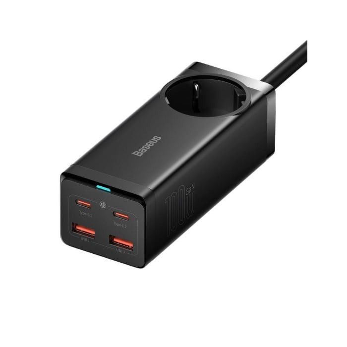 Carregador Baseus GaN3 Pro Fast Charger 100W Dual USB-C/USB-A Preto + Tomada AC