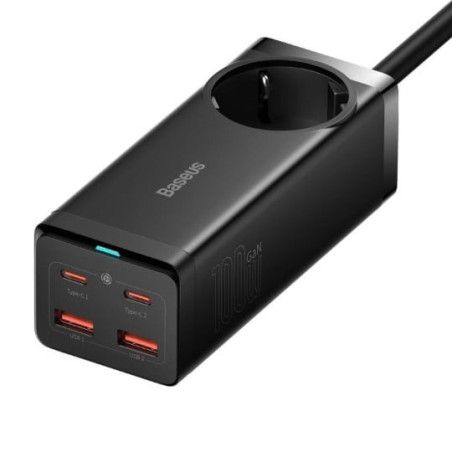 Carregador Baseus GaN3 Pro Fast Charger 100W Dual USB-C/USB-A Preto + Tomada AC