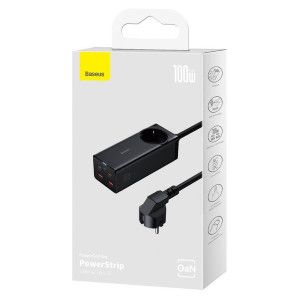 Carregador Baseus GaN3 Pro Fast Charger 100W Dual USB-C/USB-A Preto + Tomada AC