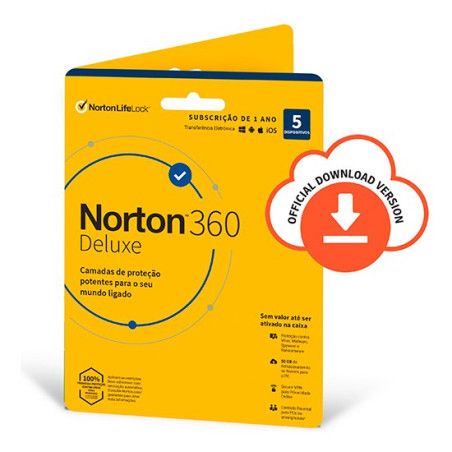Antivírus NORTON 360 Deluxe 50GB / 5 Dispositivos / 1 Ano