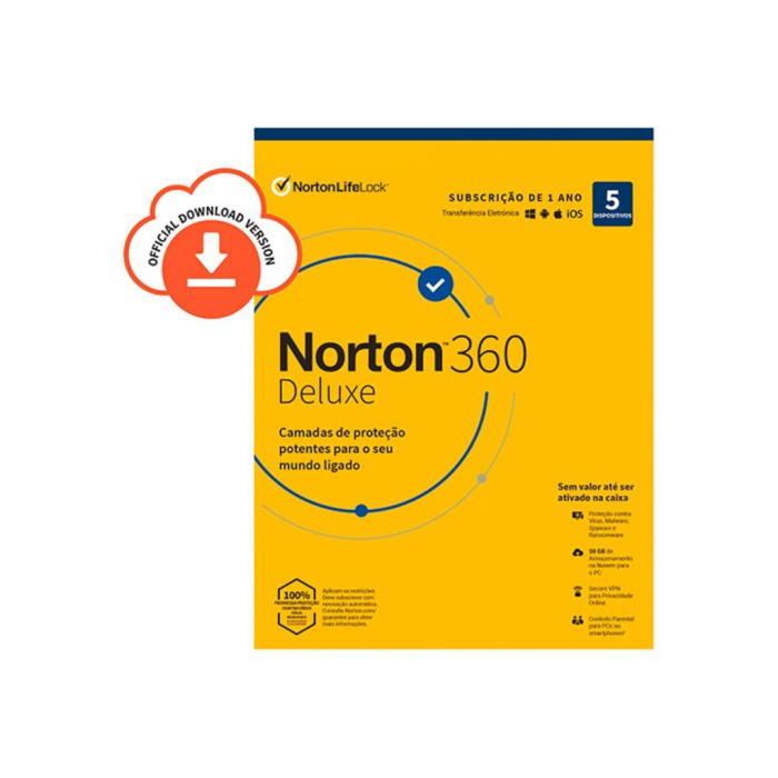 Antivírus NORTON 360 Deluxe 50GB / 5 Dispositivos / 1 Ano