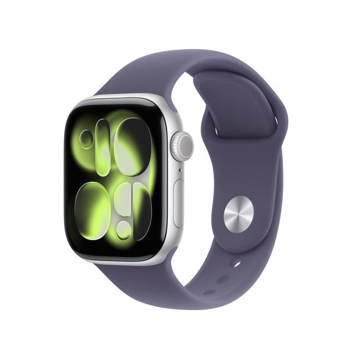 Apple Watch Series 11 GPS 42mm Alumínio Prateado c/ Bracelete Desportiva Roxo Névoa S/M