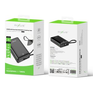 Powerbank Rixus Ecrã Digital 20000mah Preto