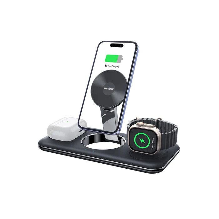 Carregador Wireless Rixus 15W / 3 em 1 Preto