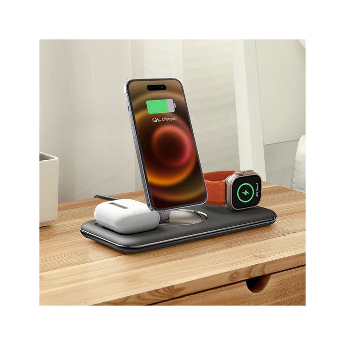 Carregador Wireless Rixus 15W / 3 em 1 Preto