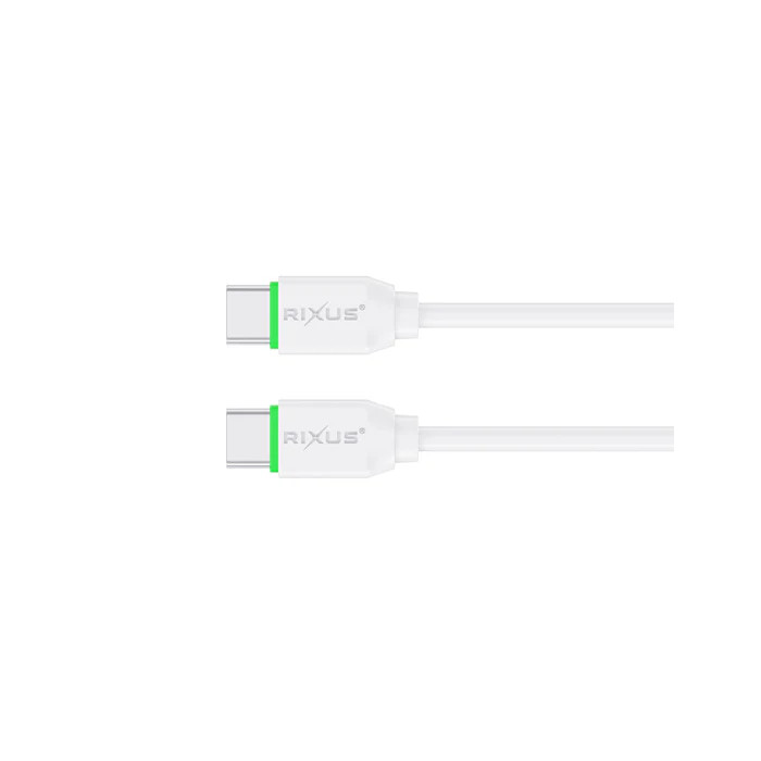 Cabo Type-C p/ Type-C Rixus Carregamento Rápido 60W Branco - 1M